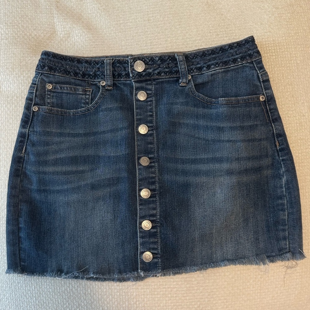 Maurices Full Button Front Denim Mini Skirt cute waistband detailing